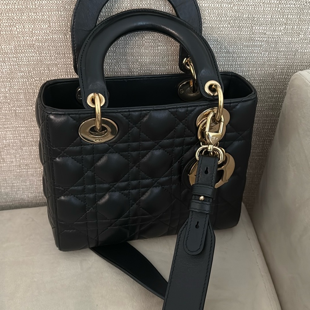 Dior Black Quilted Lady Dior Satchel with Gold Hardware - Picture 9 of 15